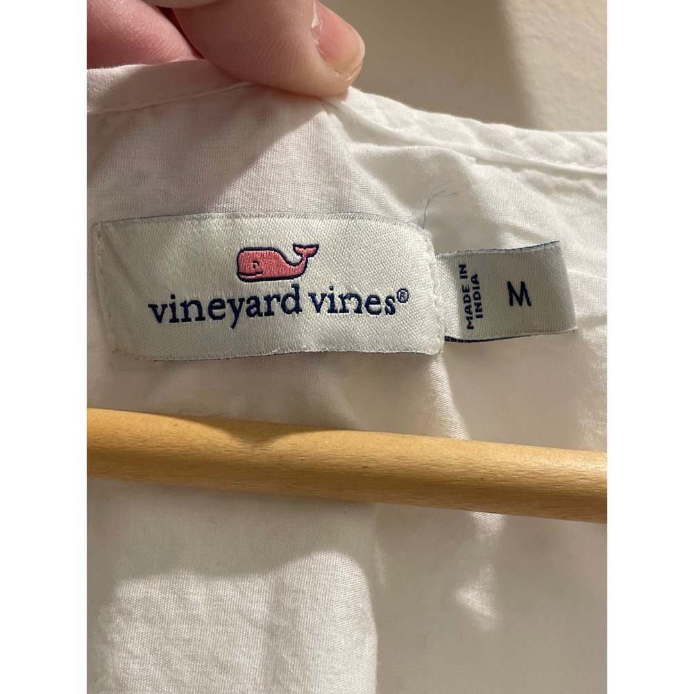 Vineyard Vines White Eyelet Tiered Dress Cotton Tassel Cap Sleeve Womens M - Picture 4 of 6